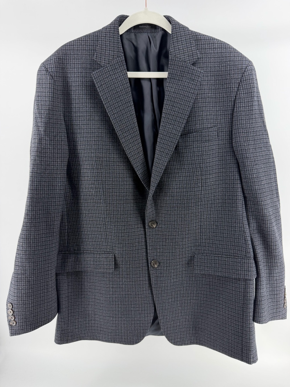 CHAPS 100% Lambs' Wool Gray Houndstooth Sport Coat Blazer Jacket, Men's 42L